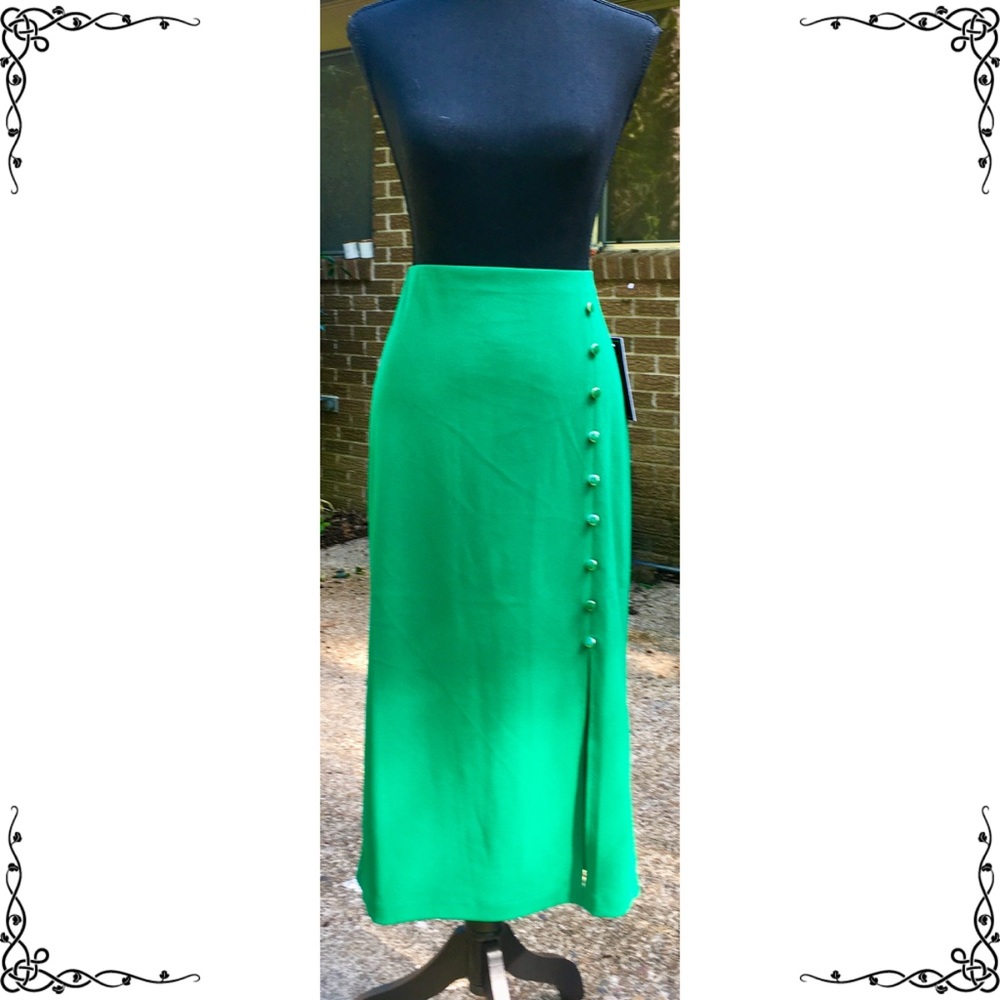 Green Button Detail Skirt with Slit Sz Medium